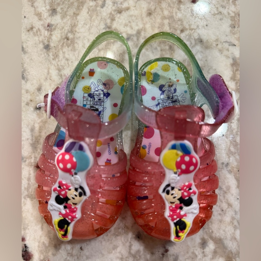 Baby‎ Minnie Mouse Rainbow Glitter Jelly Sandals size 5
